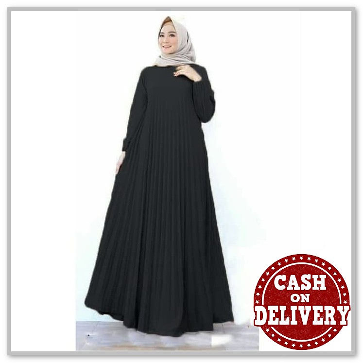 Gamis Motif Bunga/Gamis Kekinian Simpel Elegan/Dress Muslimah/Baj OF241 [Maxi Amanda Plisket Black