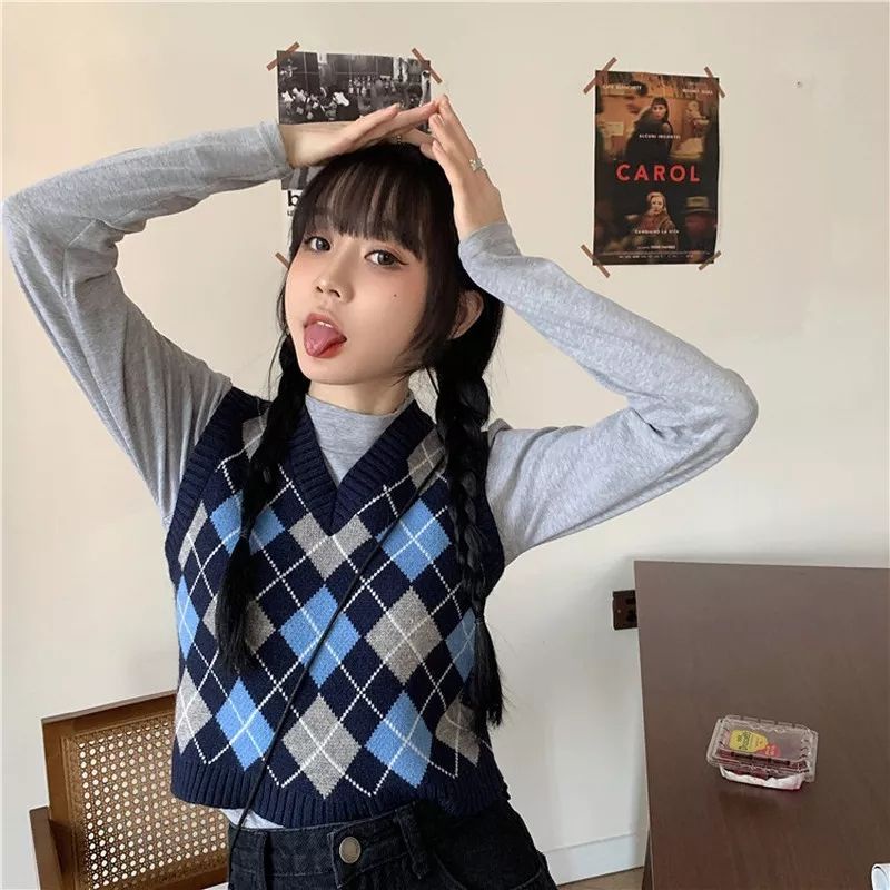 Vest Korea argyle knit sido