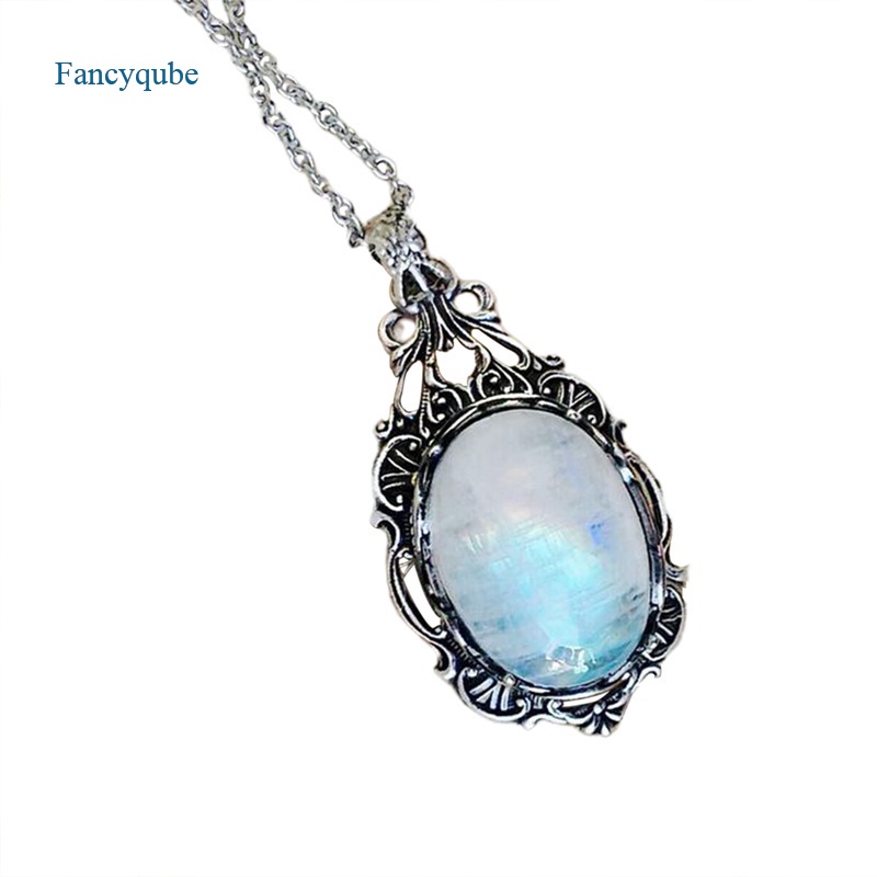 Fancyqube Kalung Sterling Silver 925 Dengan Liontin Batu Bulan Untuk Wanita