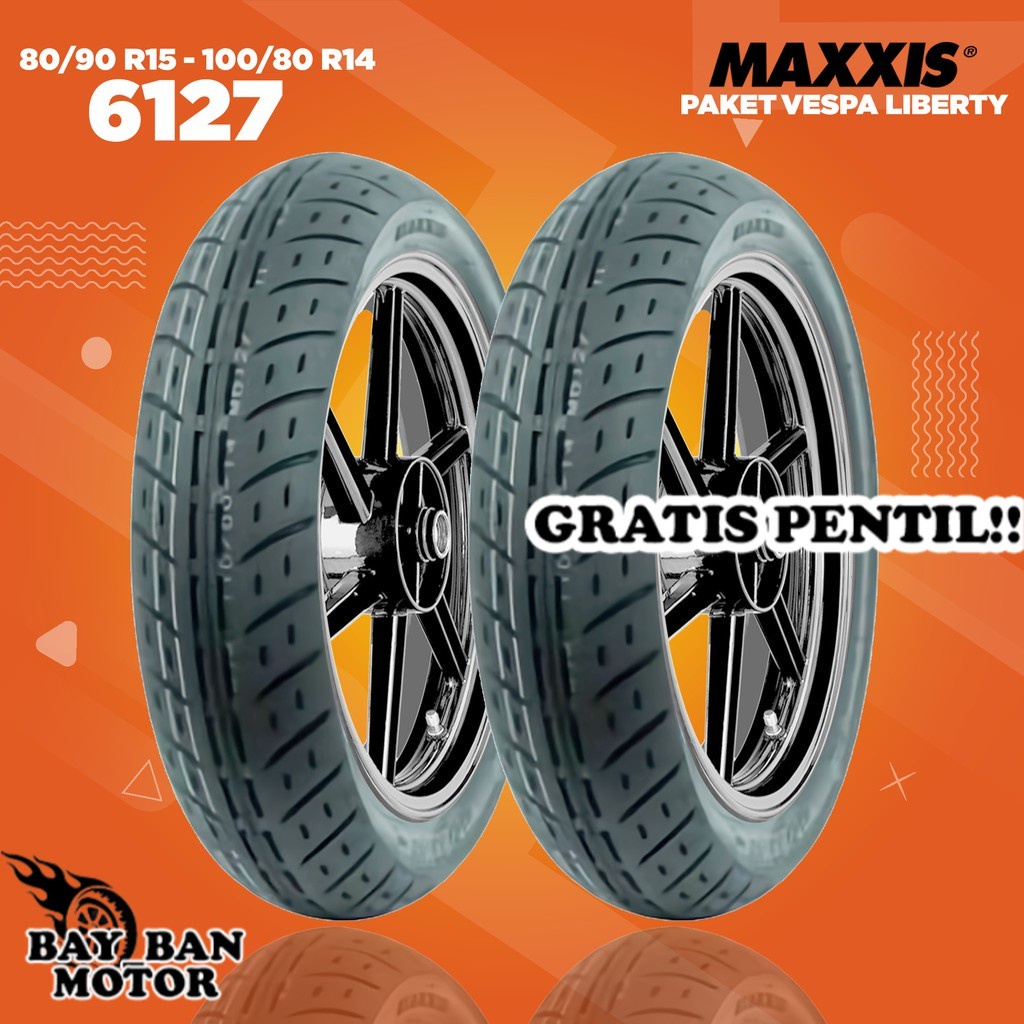Paket Ban Motor Vespa Liberty // MAXXIS 6127 80/90 R15 - 100/80 R14 Tubeless
