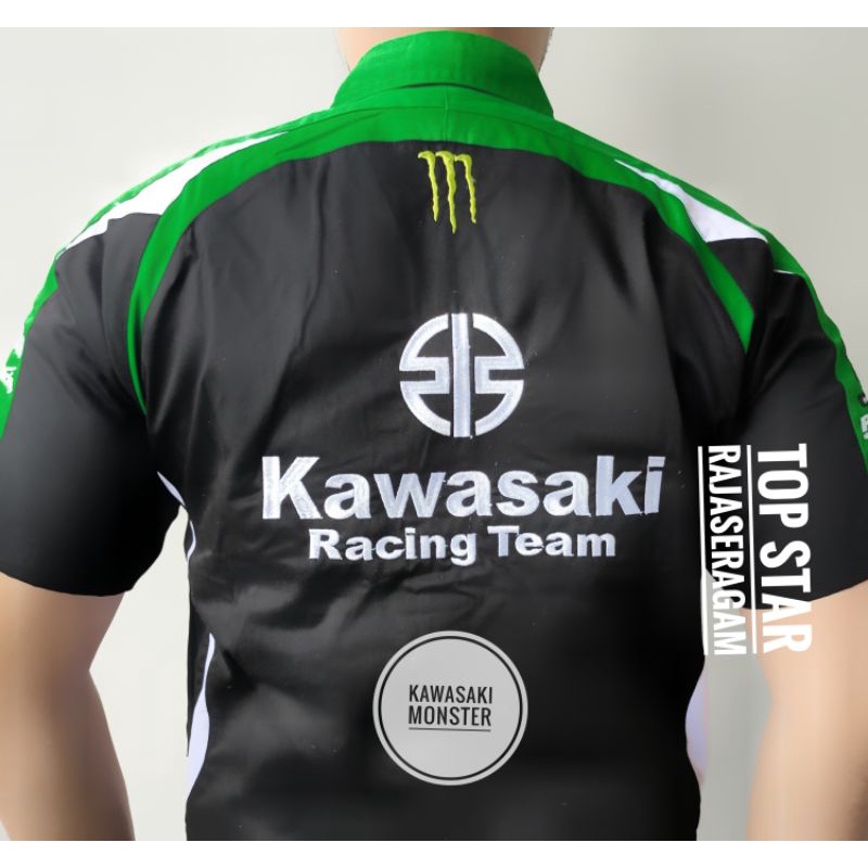 Baju Kemeja Otomotif Kawasaki Monster Baju Komunitas Moto GP Kemeja Bordir F1 Motogp