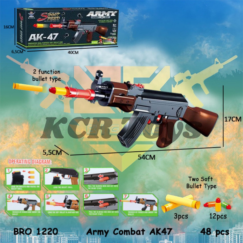 Tembakan Nerf AKM AK47 PUBG FF COD VALORANT Pistol Peluru Busa BRO1220