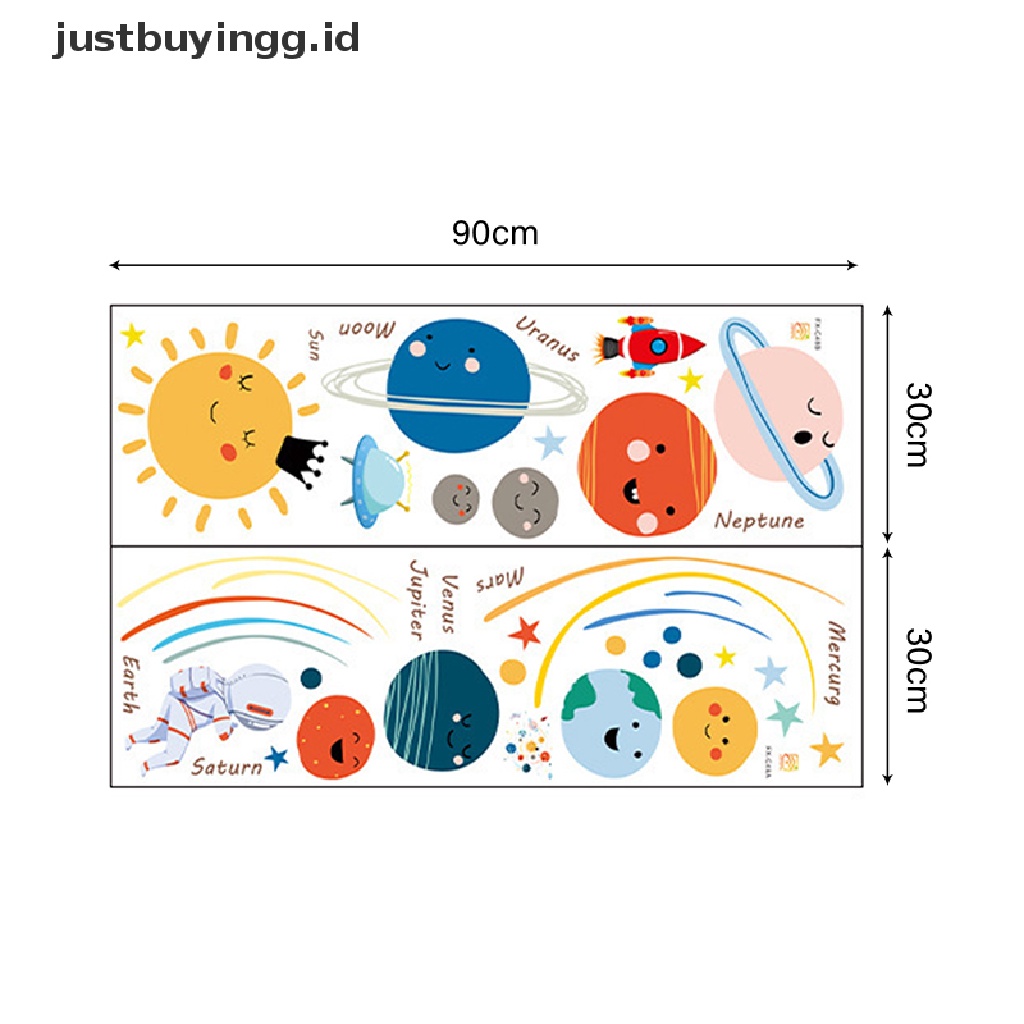 Stiker Dinding Desain Kartun Planet Tata Surya Dapat Dilepas Untuk Kamar Anak