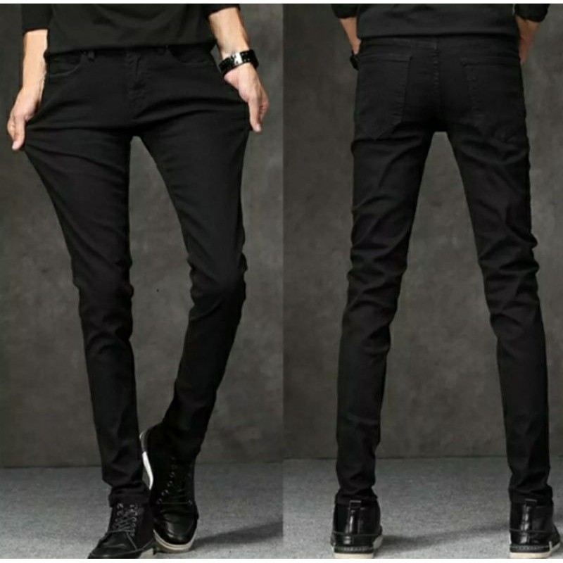 celana jeans pensil hitam/Celana pria streacth/soft jeans size 27-38