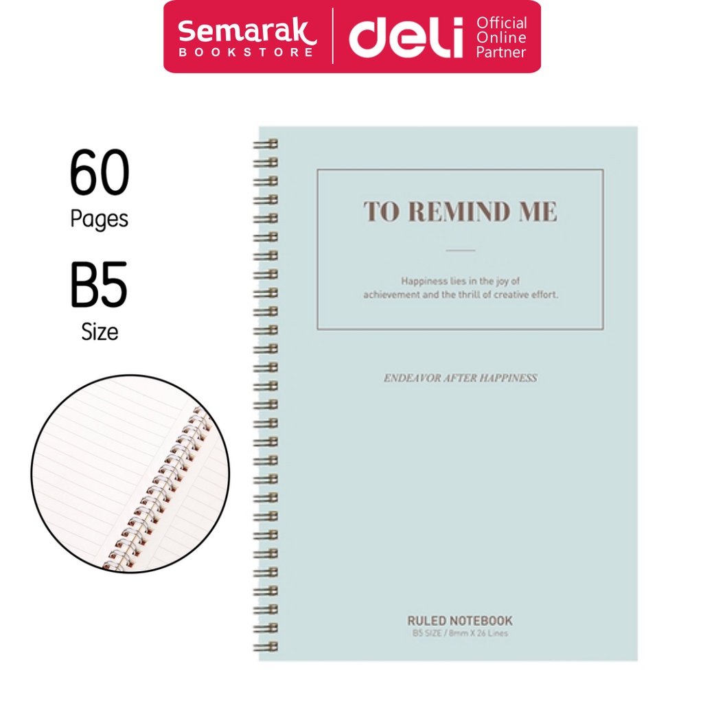 

Deli LB560-01 Ruled Notebook Buku Catatan Motif To Remind Me Ukuran B5 - [1 Buku @60 Lembar]