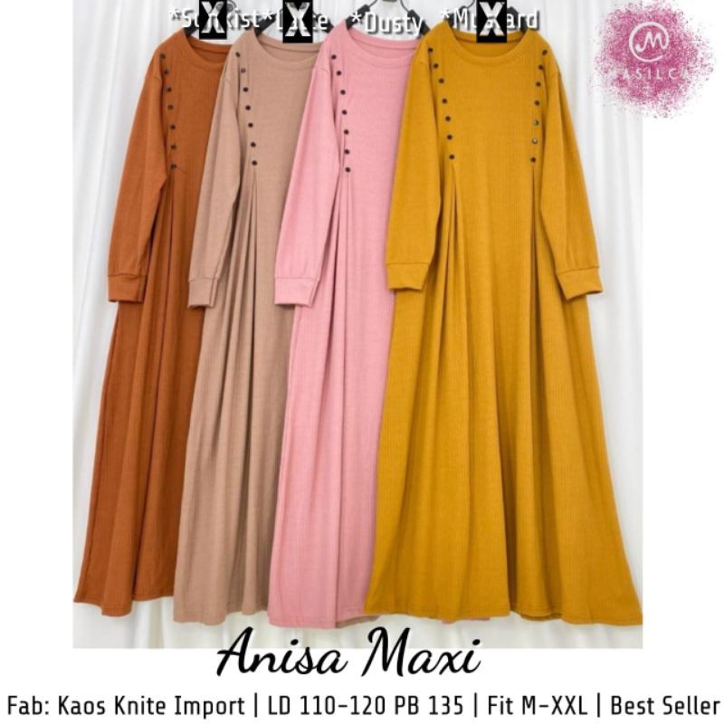 (COD) Gamis Anisa Maxi Kaos Knite Import Best Seller Buat Cewek Tampil Cantik by Masilca