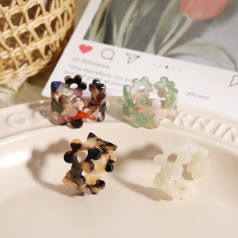 IFYOU Korean Fashion Resin Ring Colorful Flower Ladies Finger Ring Women Jewelry Accessories