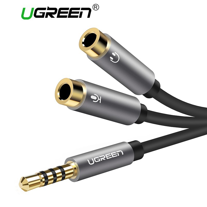 UGREEN Kabel Audio Splitter Jack 3.5mm 2 Port Earphone &amp; Microphone - 30619 - Gray