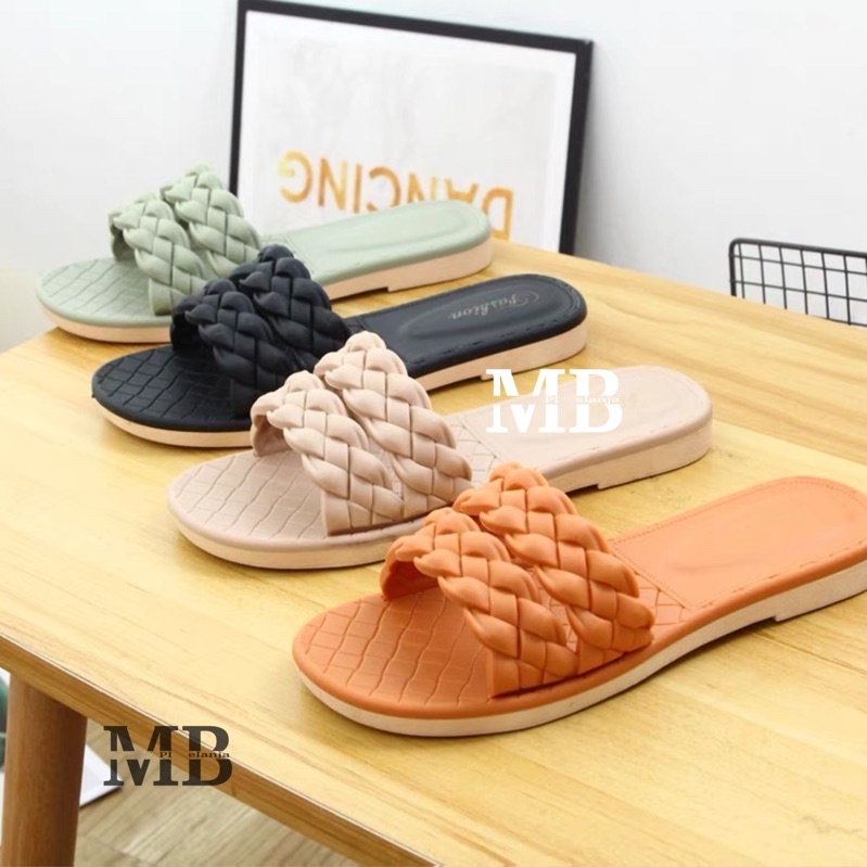 SANDAL FLAT JELLY SLOP WANITA KEPANG DUA 2063