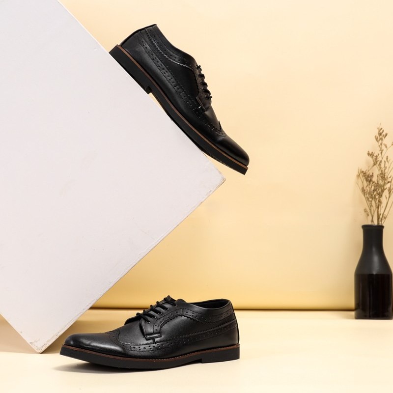 LONGWING BLACK ORIGINAL x GIANT FLAMES Sepatu Formal Hitam Tali Pria Pantofel Kerja Kantor Dinas Resmi Guru PNS Kantoran Pesta Undangan Kondangan Nikah Wisuda Kuliah Brogue Wingtip Oxford Semi Kulit Premium Footwear Big Size Jumbo Ukuran Besar 44 45 Keren