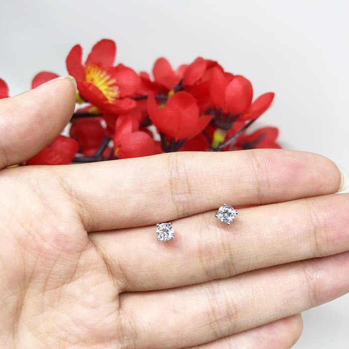 jbr821 Anting Tusuk Xuping Asli Lapis Emas Putih 4mm Silver Berlian -