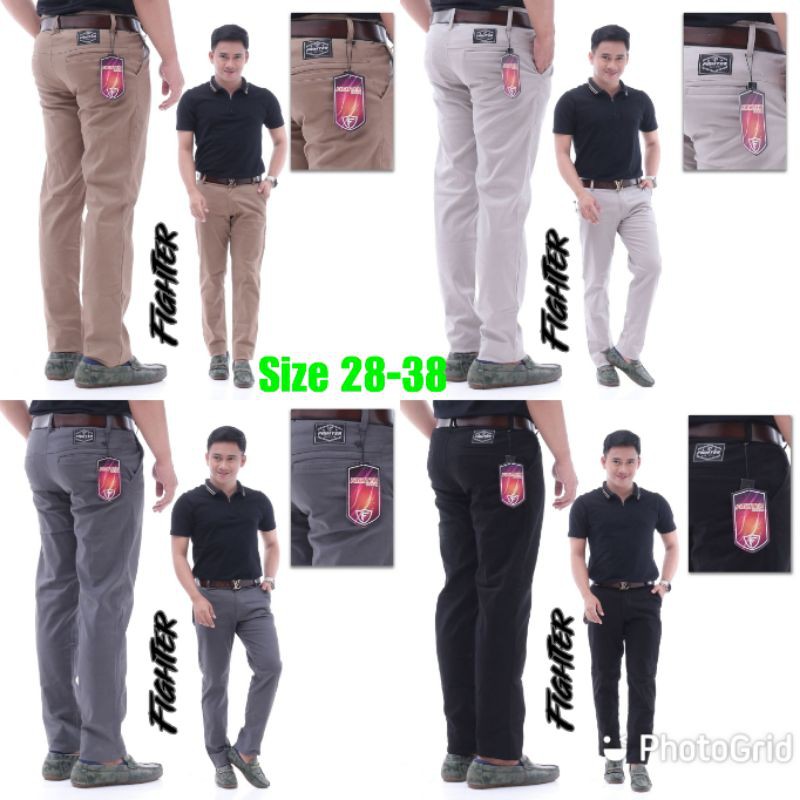 Celana Panjang FIGHTER/Chinos Pensil Skinny Pria/celana cowok Berkualitas - Krem/Abu/Hitam/Navy