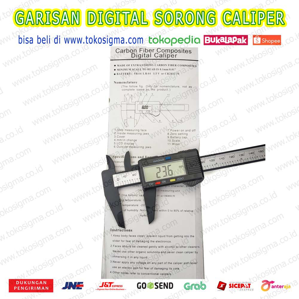 Jangka Sorong Digital Vernier Caliper LCD Garisan ukur Sketmat Sigmat