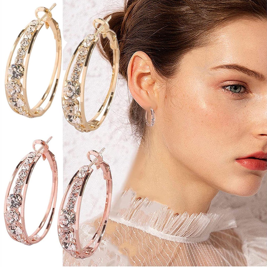 Nanas Berlian Imitasi Anting Hoop Trendi Wanita Gadis Hoop Stud Earrings