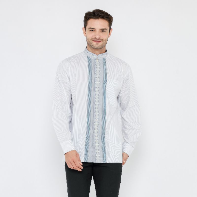 Baju Koko BHS Classic Motif Triple Putih Abu