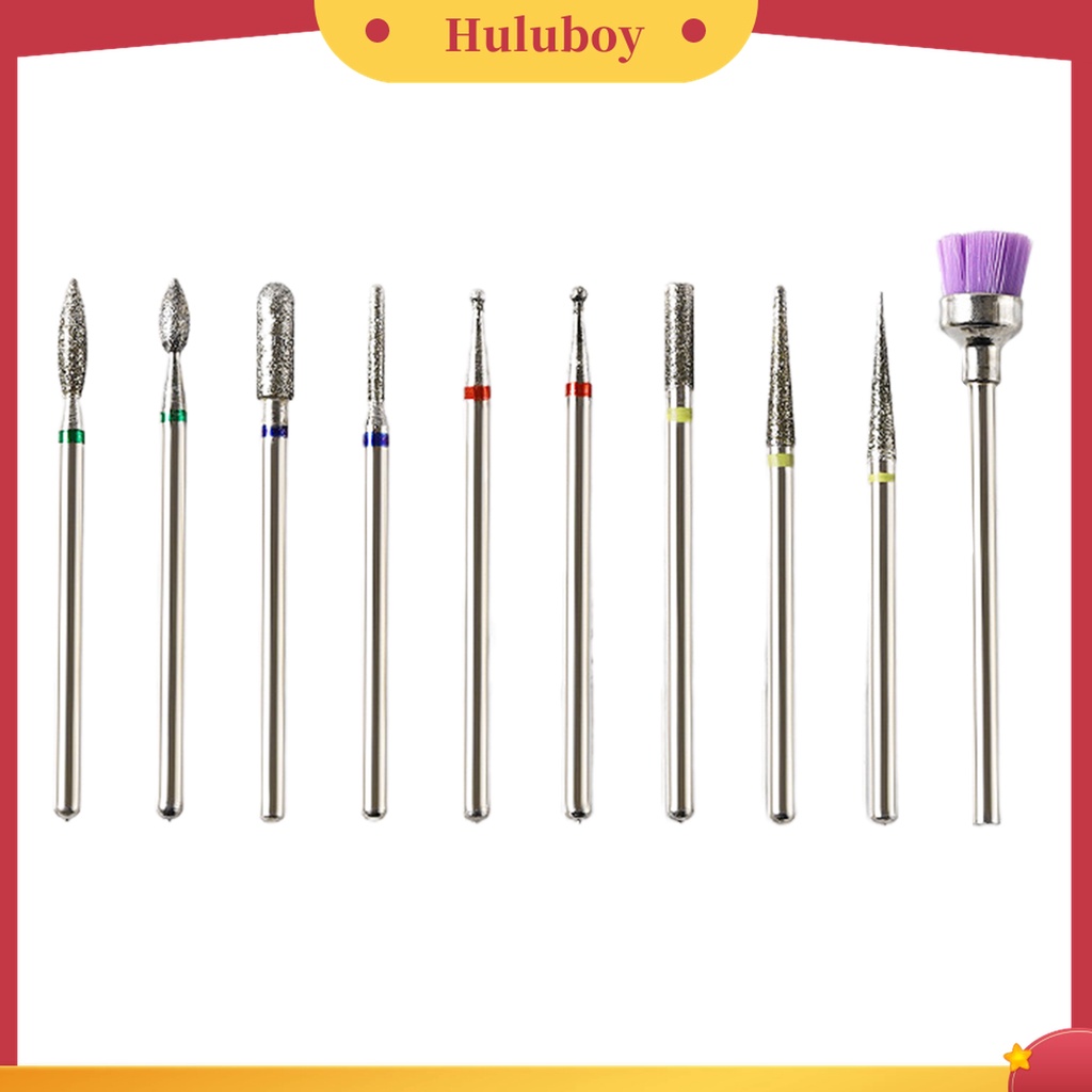 Huluboy Huluboy♡ 10pcs / Set Mata Bor Kuku Bahan Alloy Tungsten Untuk Manicure