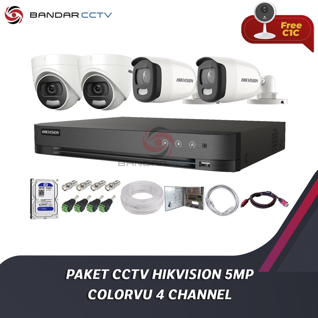 Paket CCTV Hikvision 5MP ColorVu 4 Channel