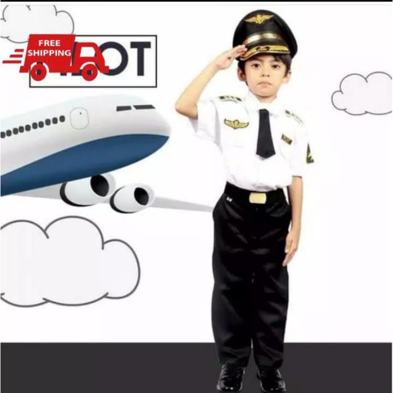 BAJU SERAGAM PILOT ANAK LAKI-LAKI DAN PEREMPUAN/SETELAN/KOSTUM KARNAVAL