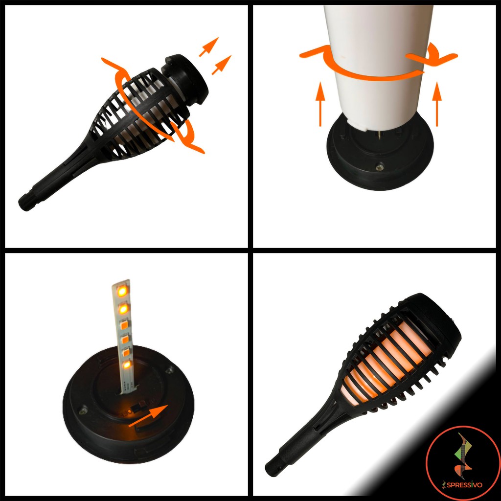 Lampu obor 12 LED tenaga surya lampu api taman tancap solar otomatis - Polos