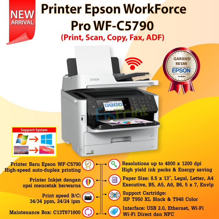 Printer Epson Workforce Pro WF-C5790 WFC5790 WF C5790 Wireless Duplex