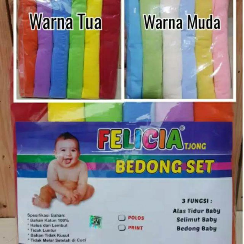 6 Pcs (1/2 Lusin) Bedong Bayi Besar / POLOS Rainbow FELICIA 115x90 Selimut Baby SNI FELICIA