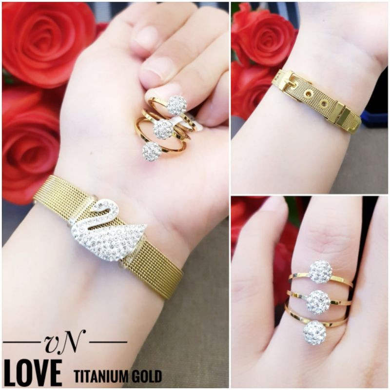 Titanium Set Perhiasan Gelang dan Cincin 01