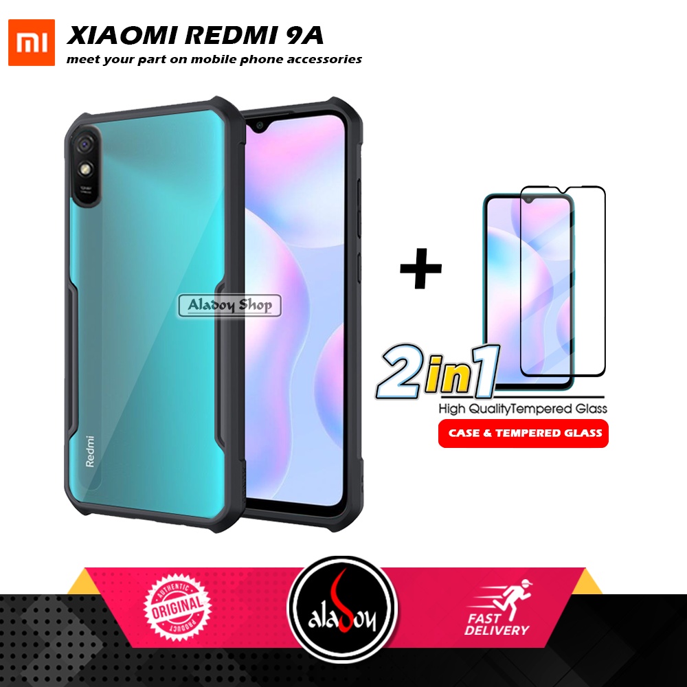 PAKET 2 IN 1 Case Xiaomi Redmi 9A Armor Fusion Transparent Prmium Casing Free Tempered Glass