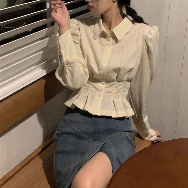 2022 new waist trimming shirt Women's niche shirt retro chic short top