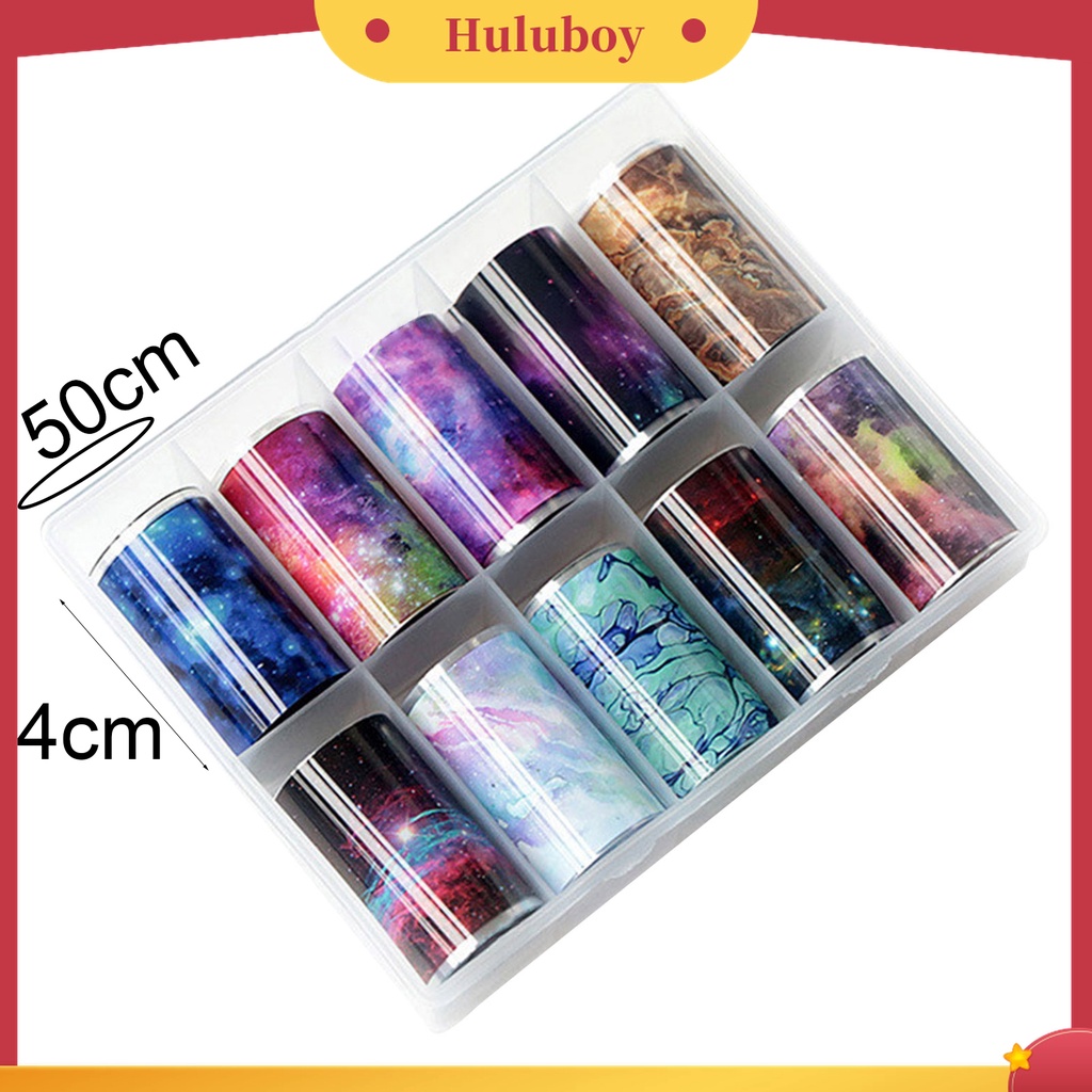 Huluboy Huluboy♡ 10 Rol / Kotak Stiker Kuku Motif Print Warna-Warni Bahan PVC Untuk Aksesoris Manicure Wanita