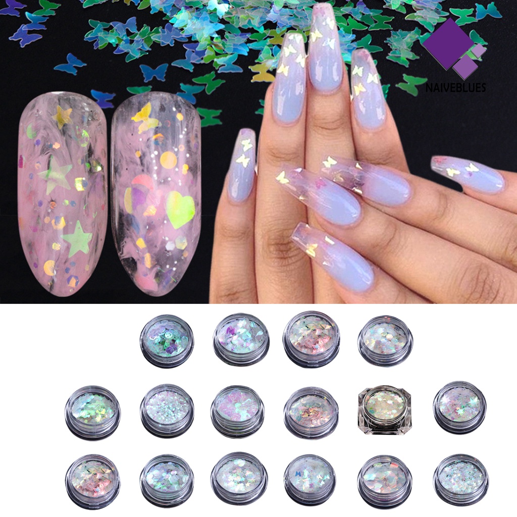 Naiveblue &gt; Sequin Glitter Butterfly / Bintang / Hati Untuk Dekorasi Nail Art / Manicure DIY