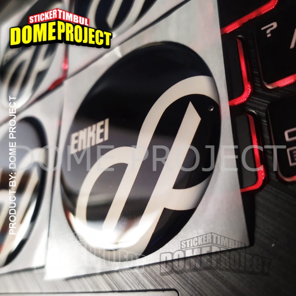 STIKER EMBLEM TIMBUL 3D MOBIL MOTOR LOGO ENKEI HITAM VELG MOBIL STIKER DOP UKURAN 58MM AESTHETIC KEREN