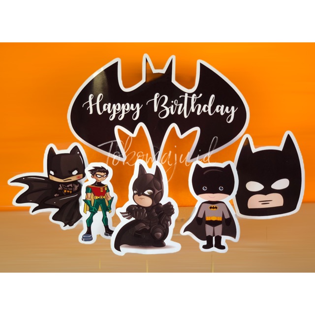 Topper Kue Happy Birthday Batman / Topper Kue Ulang Tahun Batman / Hiasan Kue Batman (Set 6pcs)