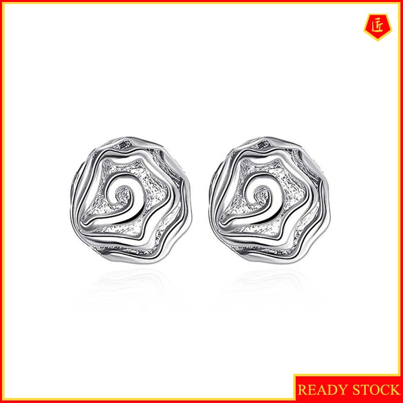 [Ready Stock]Fashion Luxury Silver Rose Stud Earrings