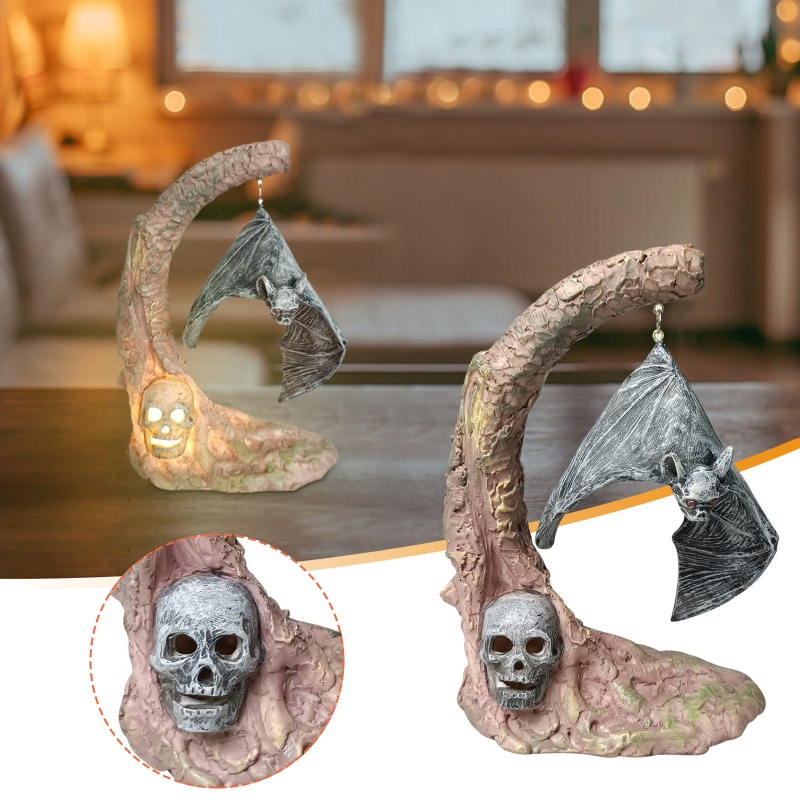 Ornamen Lampu Bentuk Labu Kelelawar Bahan Resin Untuk Dekorasi Halloween