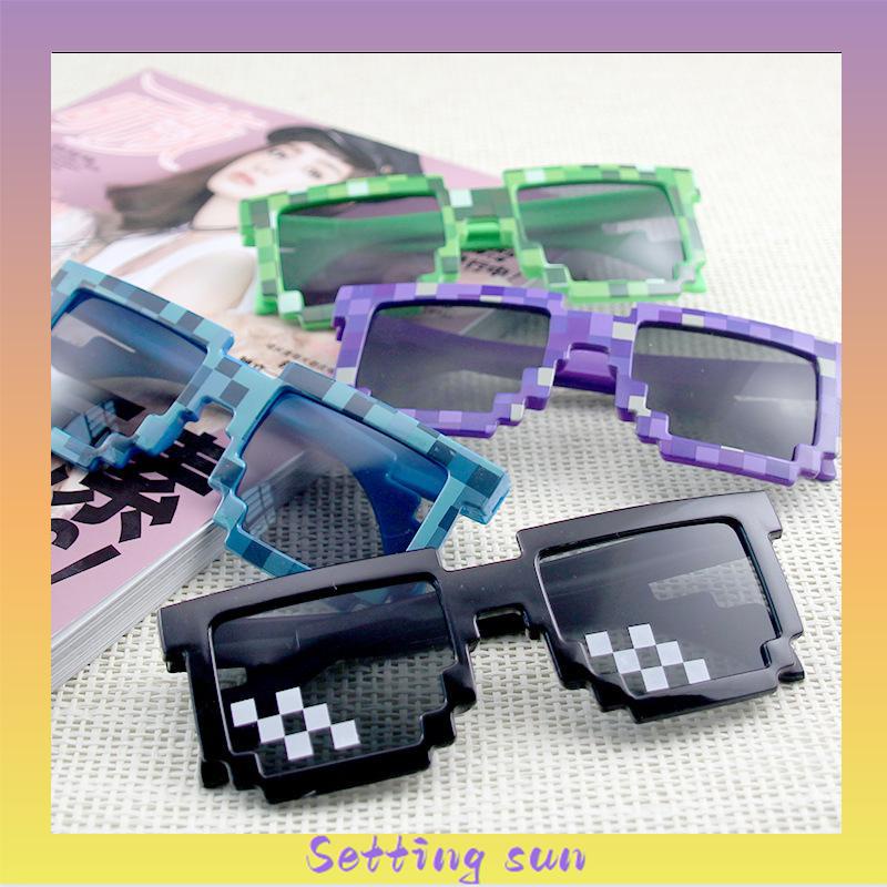 Retro Pixel Lattice Kacamata Mosaik Sunglass Kepribadian Kacamata Tren Kreatif TN