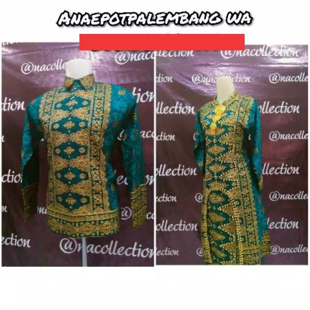 Couple songket Palembang/kurung u/songket  hijau tosca/coupe keluarga