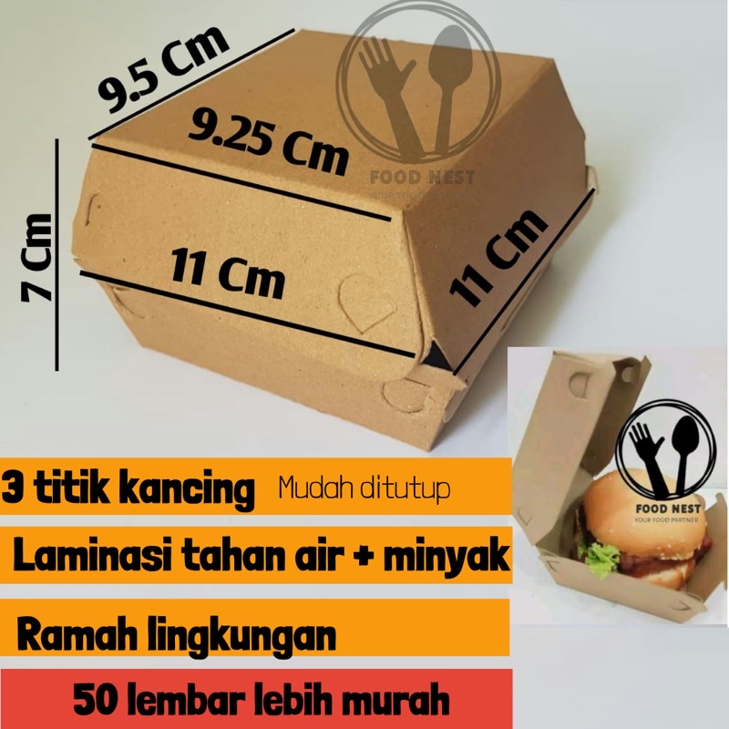 KOTAK BURGER KEMASAN HAMBURGER KRAFT PAPER BOX BURGER BOX SNACK takoyaki siomay  korean garlic bread