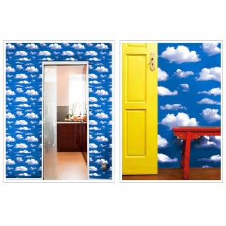  Wallpaper sticker motif awan  biru uk 45 cm x 10 meter 