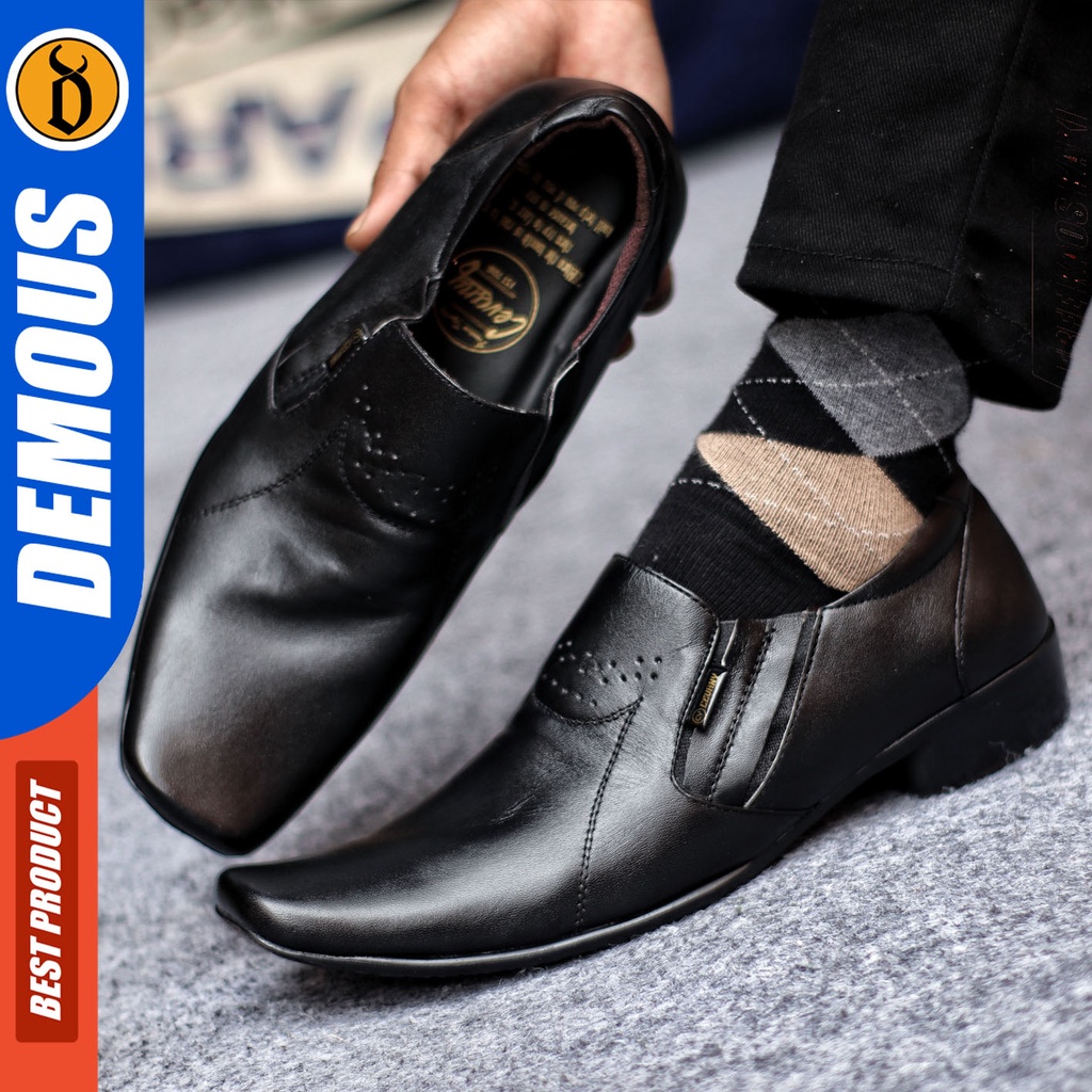 DEMOUS VEIL - Sepatu Pantofel Kerja Kulit Asli Hitam Pria