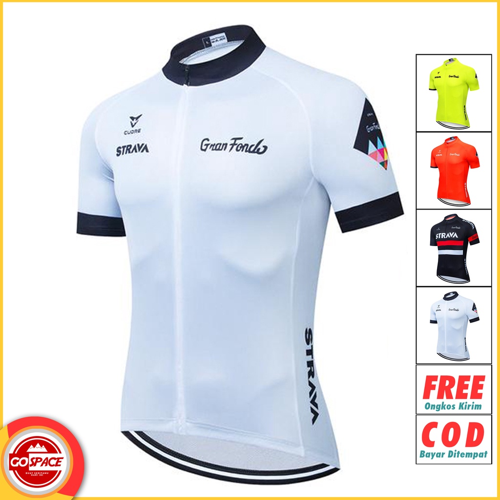 Jersey Sepeda Roadbike Strava White Cycling RB Lengan Pendek Gowes Pria Wanita