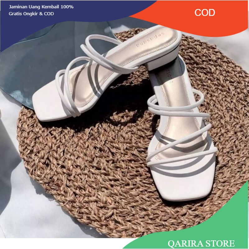 Sandal Heels Hak Tahu 3 cm LEONY Murah Original Hitam - Putih - Cream