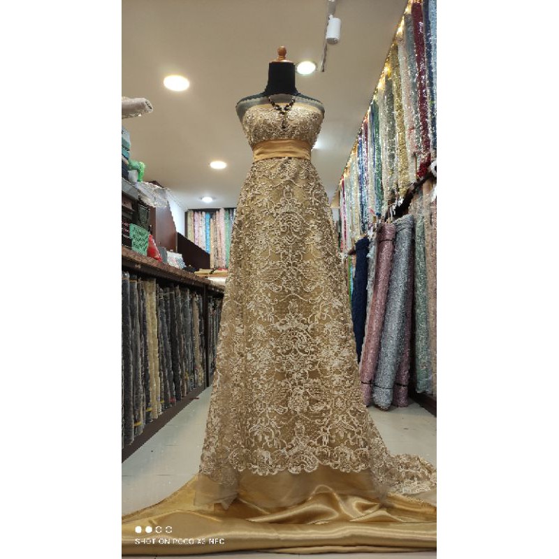 Kain Tile Brokat Emas Dress Kebaya Lace