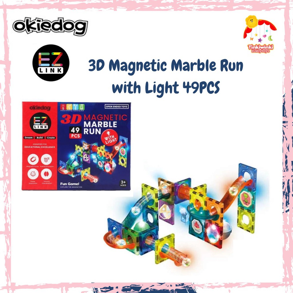 Okiedog EZLink 3D Magnetic Marble Run with Light 49PCS