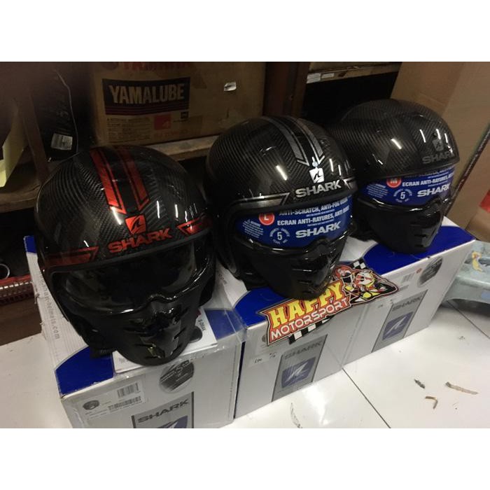 HELM FULLFACE MASK+ANTIFOGVISOR SHARK SDRAX VINTA CARBON RED & SILVER