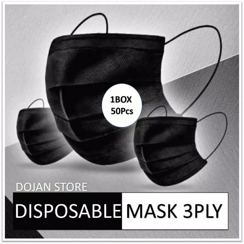 Masker Earlop Hitam 3ply Premium | Face Mask Masker Dewasa