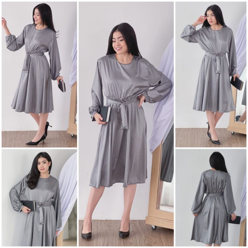 ⚡️CLEARANCE SALE ♡ PREMIUM ♡ ORIGINAL ! MIRRIAM TUNIK VINTAGE PLAIN LONG SLEEVE OBI TIED FLARE MIDI DRESS