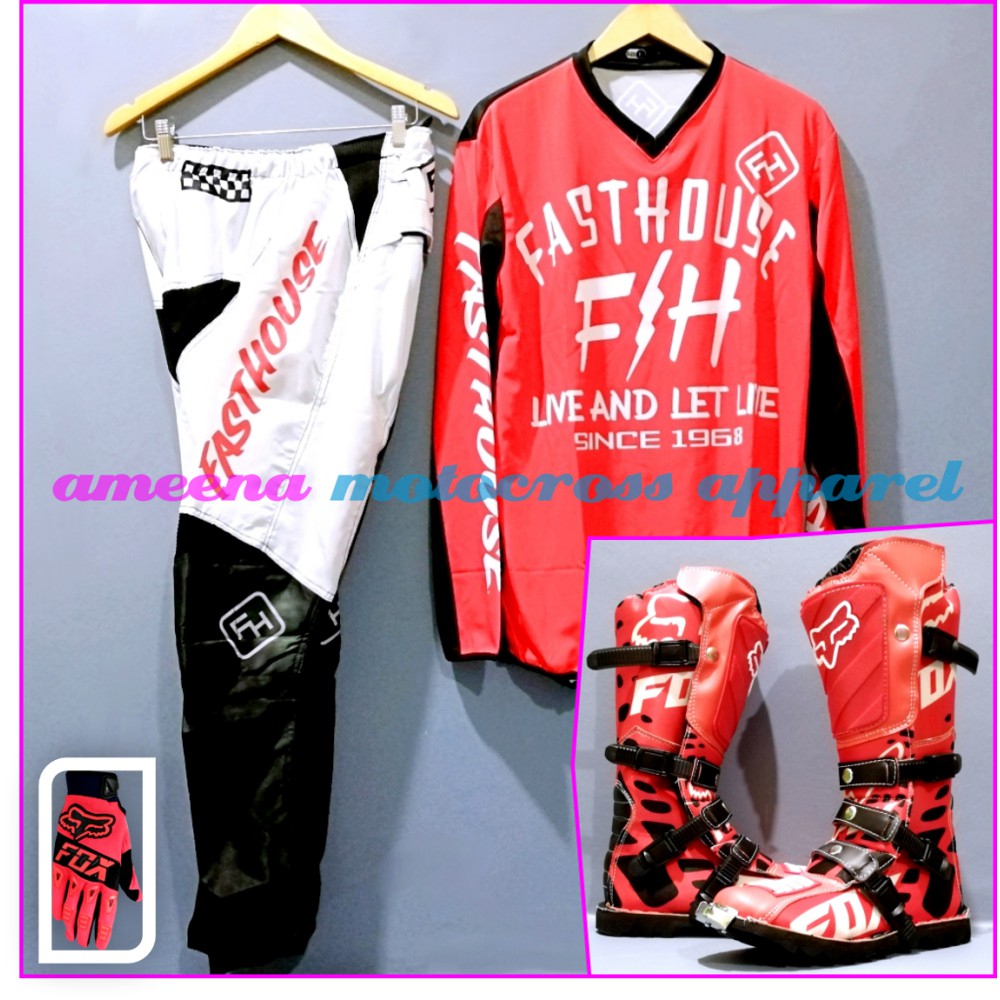 Jerseyset Cross, Sepatu Trail &amp; Sarung Tangan Motocross Fullset - JSG013A