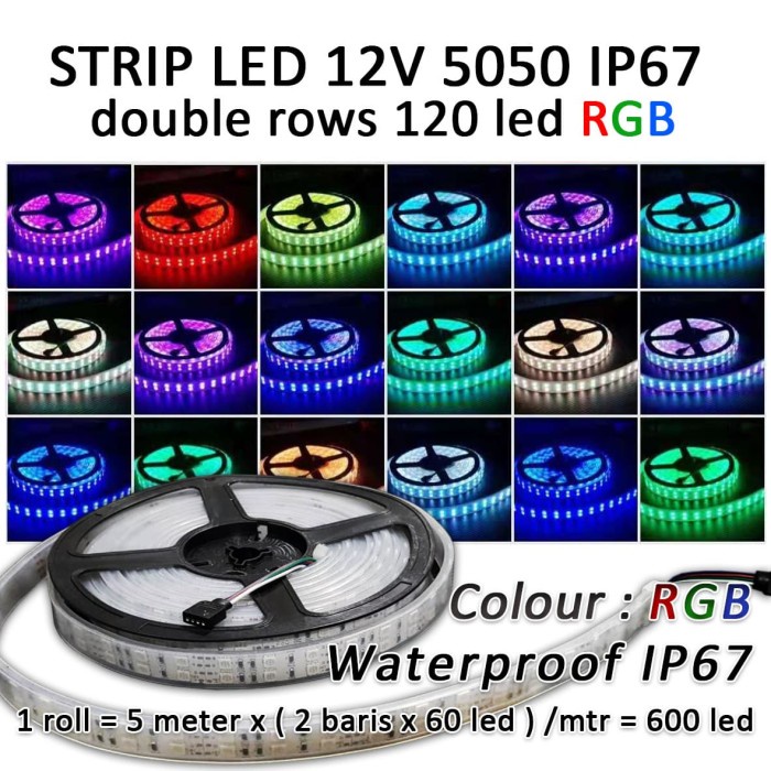 LED Strip SMD 5050 RGB DOUBLE ROWS 120 LED/Meter DC12V IP67 WATERPROOF