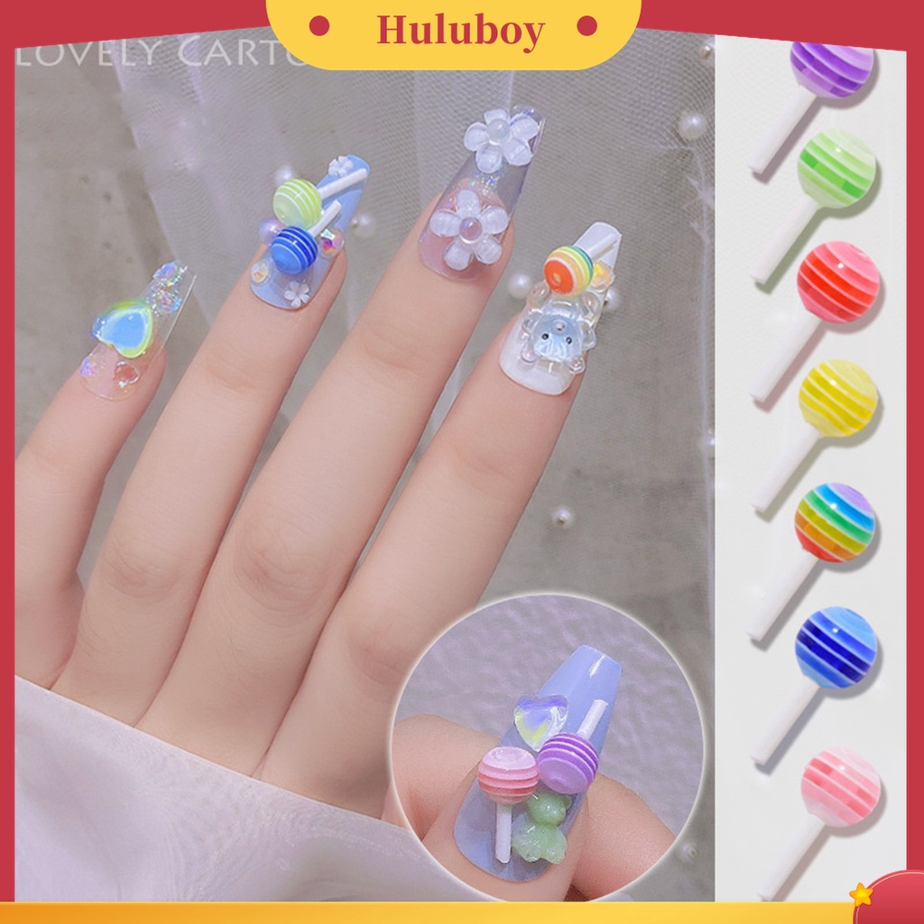 Huluboy Huluboy♡ 5pcs / Set Ornamen Permen Lolipop 3D Bahan Resin Clay Untuk Dekorasi Manicure