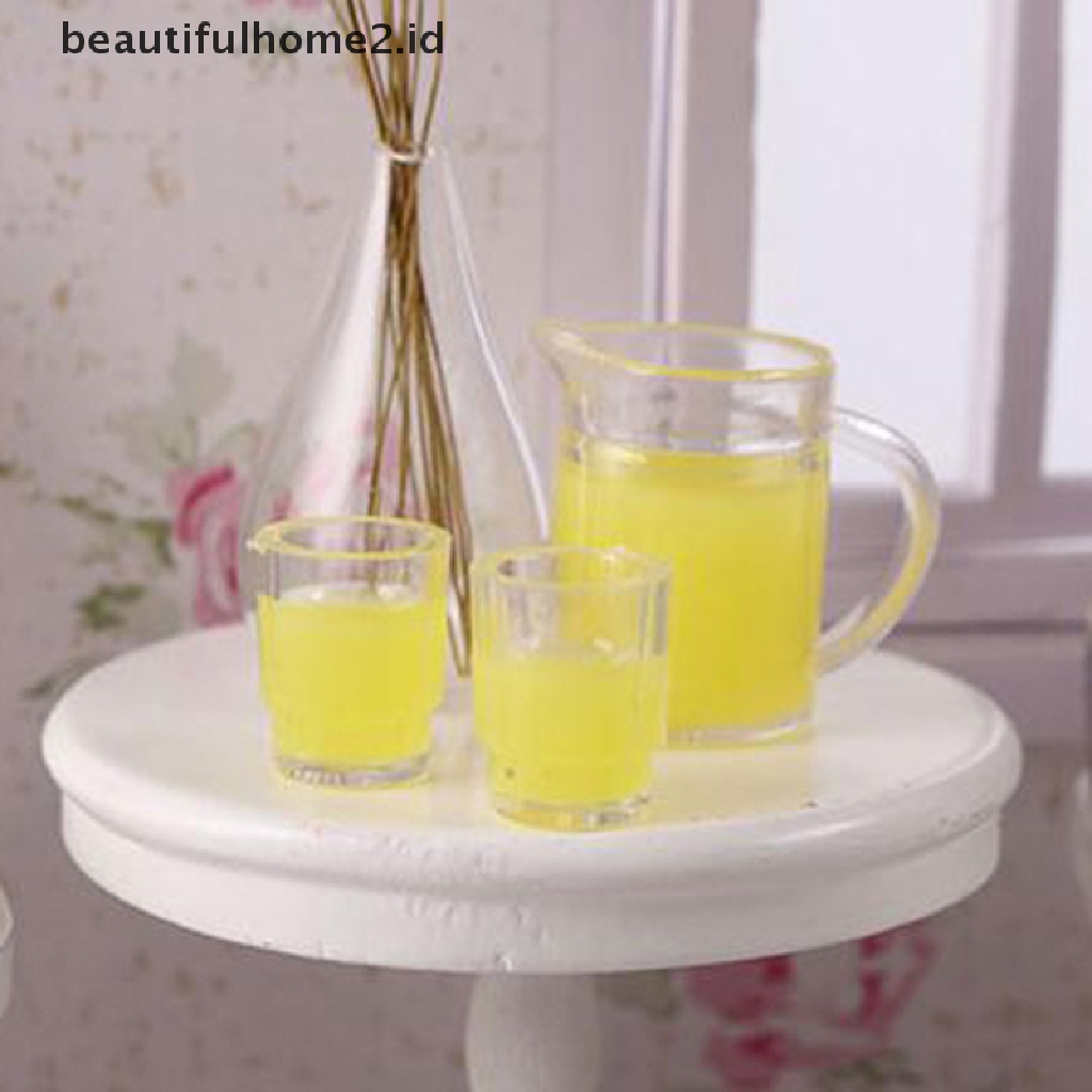 [beautifulhome2.id] 3Pcs/set 1:12 Dollhouse Miniature Juice Bottle + 2 Cups Doll Kitchen Accessories ID